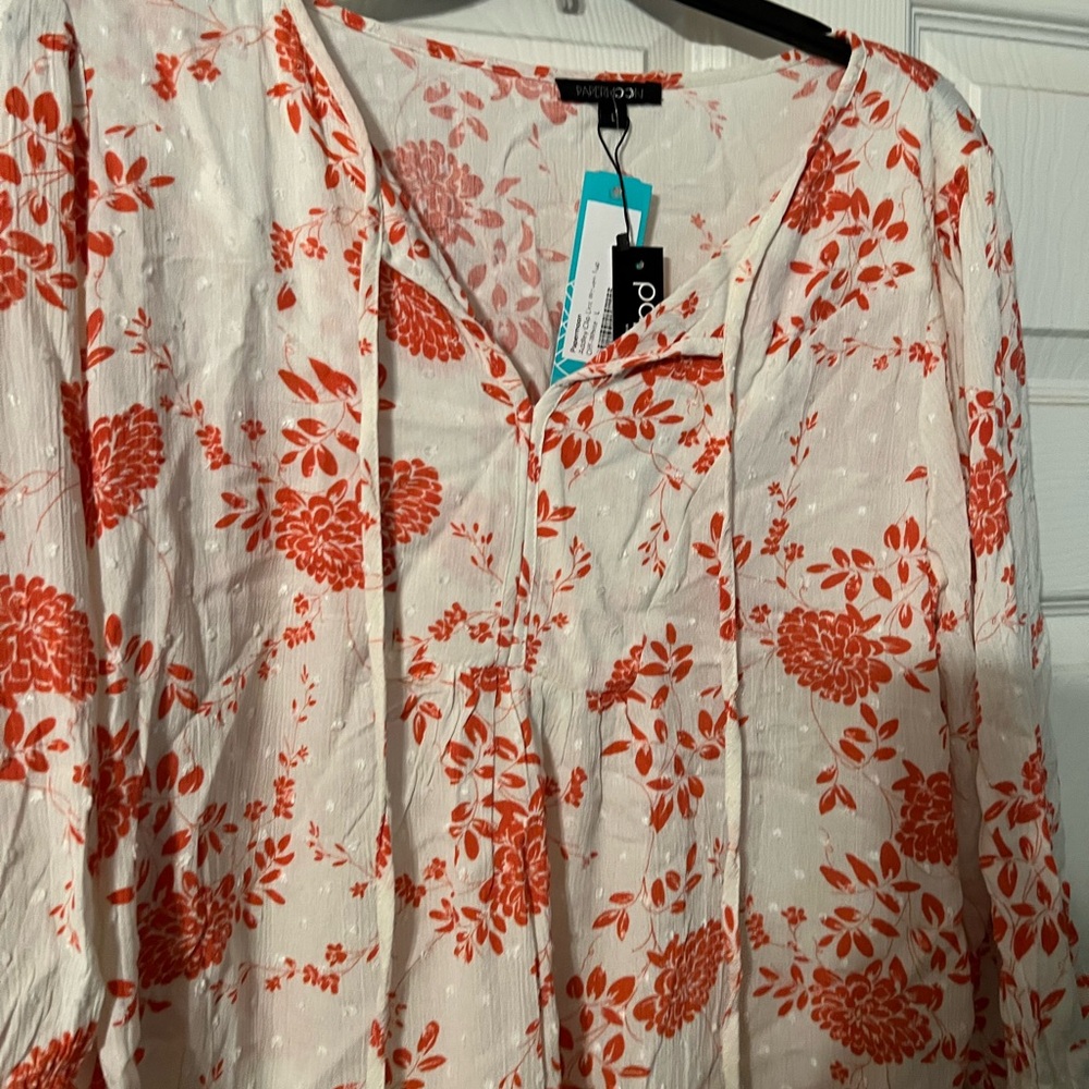 Papermoon Cream and Orange Tie Front Blouse